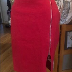 Alythea- red stretch pencil skirt- zipper detailing